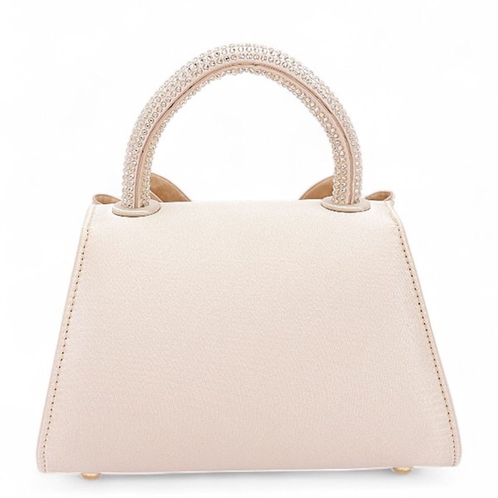 Vegan Leather Rhinestone Bow Top Handle Bag - Gold, Black, and Silver - Picture 8 of 8